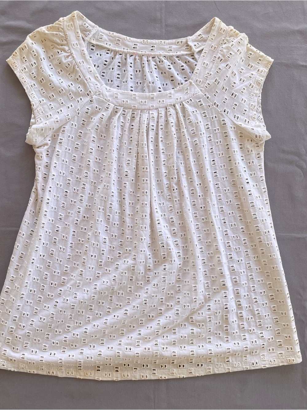 Unbrand Vintage Women's Ruffle Sleeve Eyelet Knit Blouse Top White L Babydoll